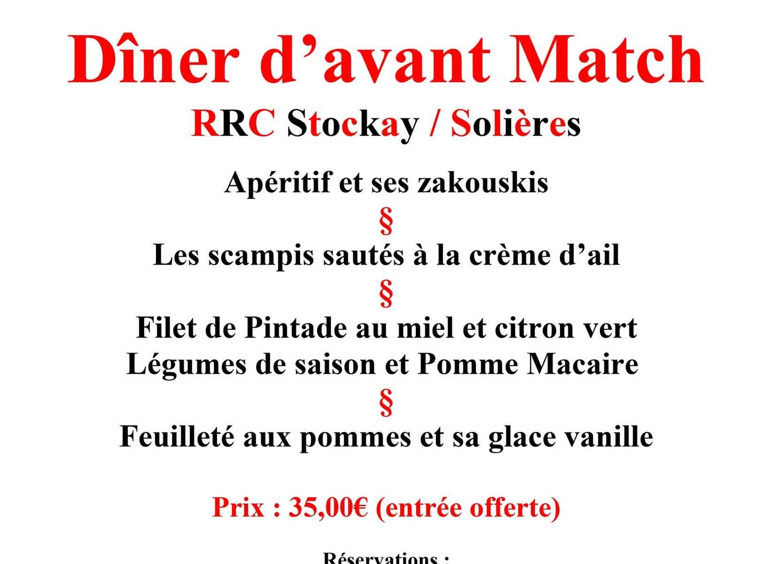 Menu Vip contre Solières