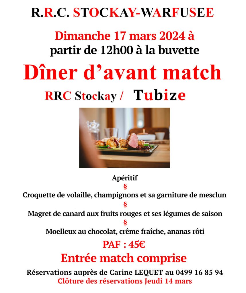 Dîner d'avant match contre Tubize le 17 mars