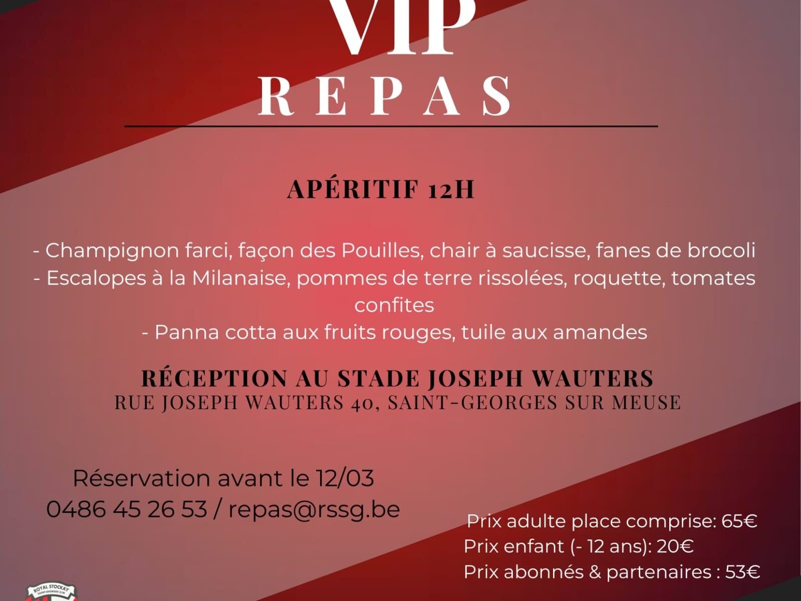 Stockay - Tubize Repas VIP 16 mars 2025