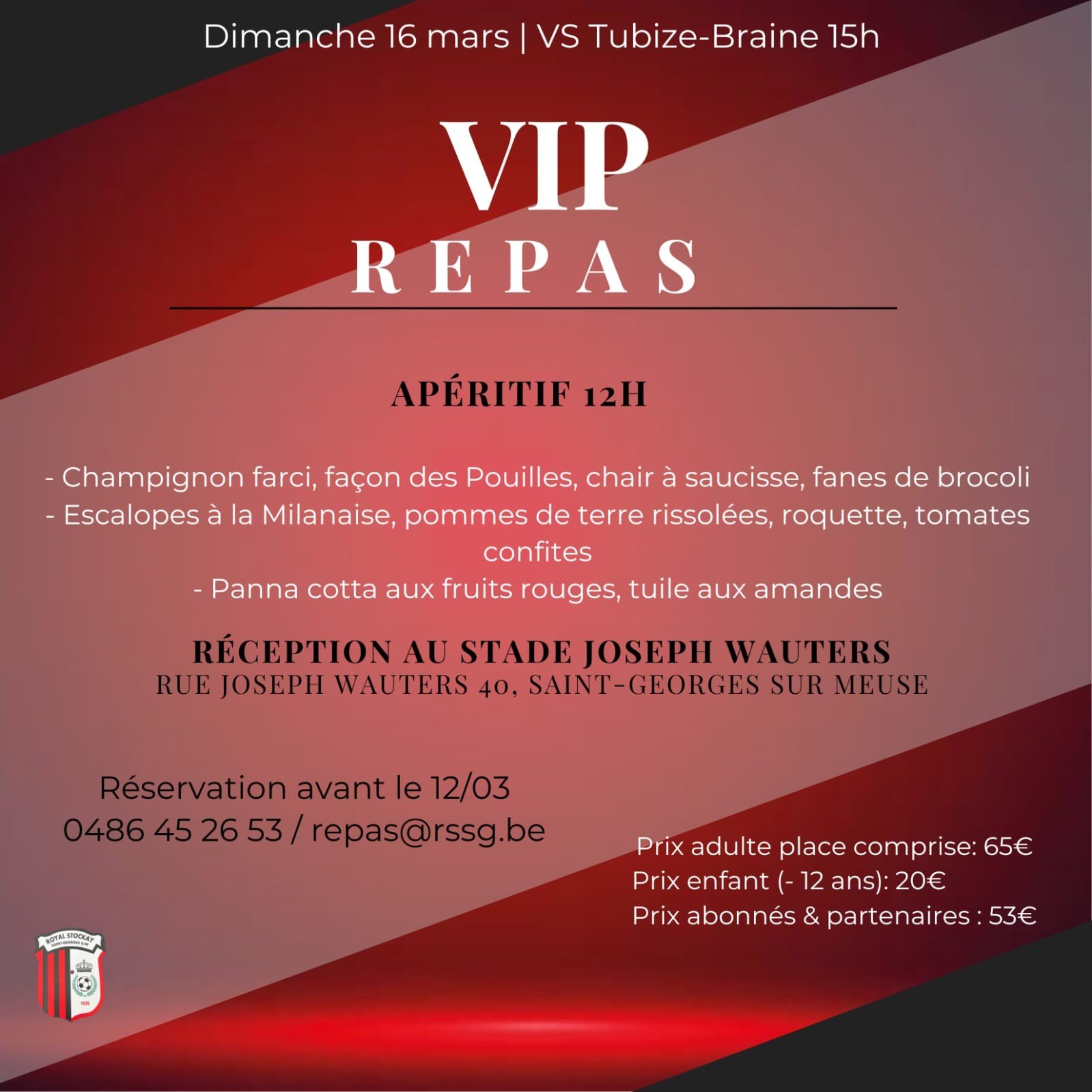 Stockay - Tubize Repas VIP 16 mars 2025